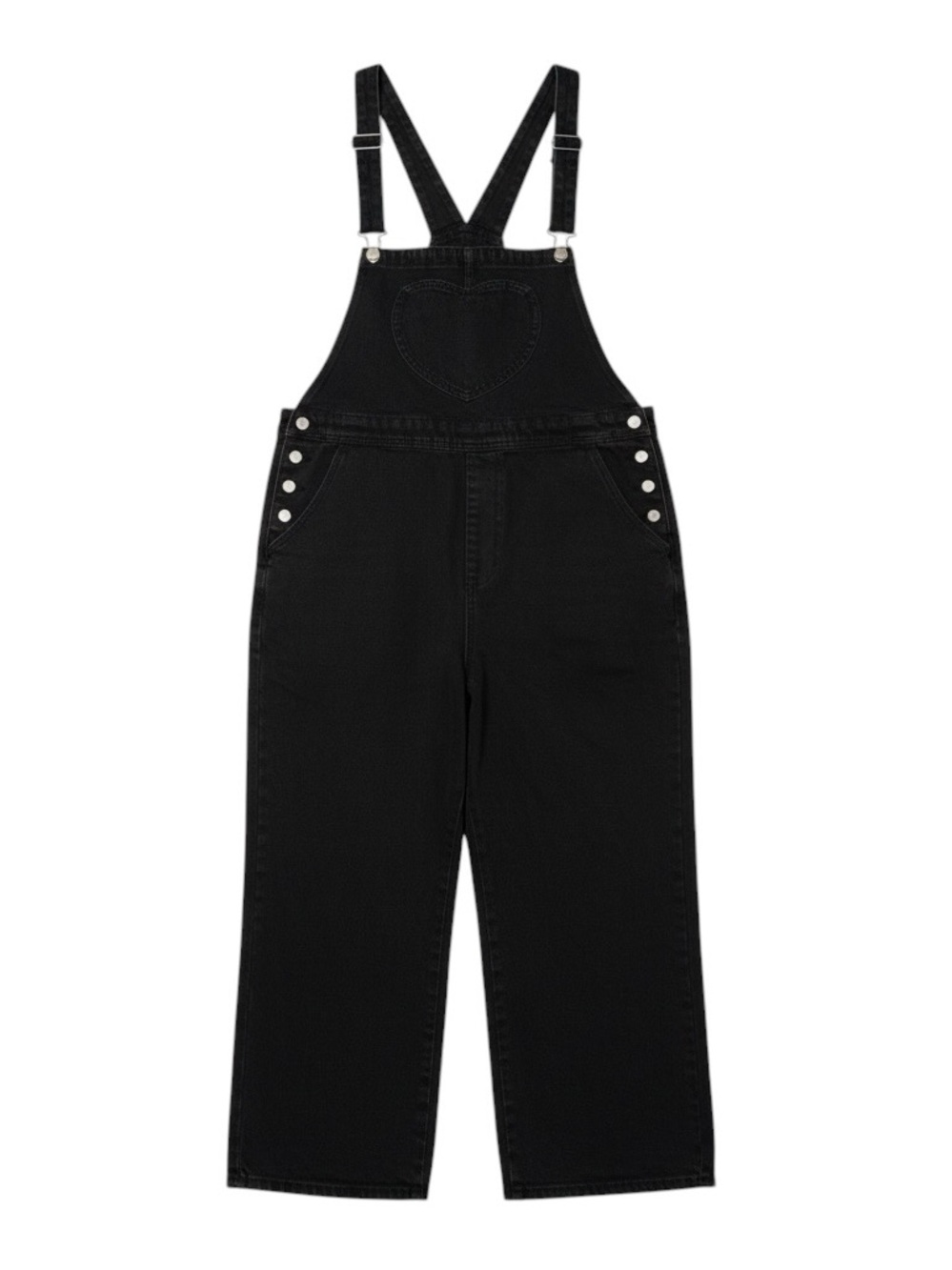 Shiny by‎ Nature Black Denim Wide Leg Overalls Heart Patch Cotton Size XL